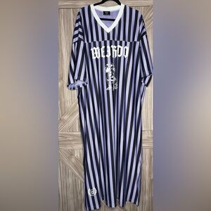 Striped Black and Purple T-Shirt with Dog Graphic